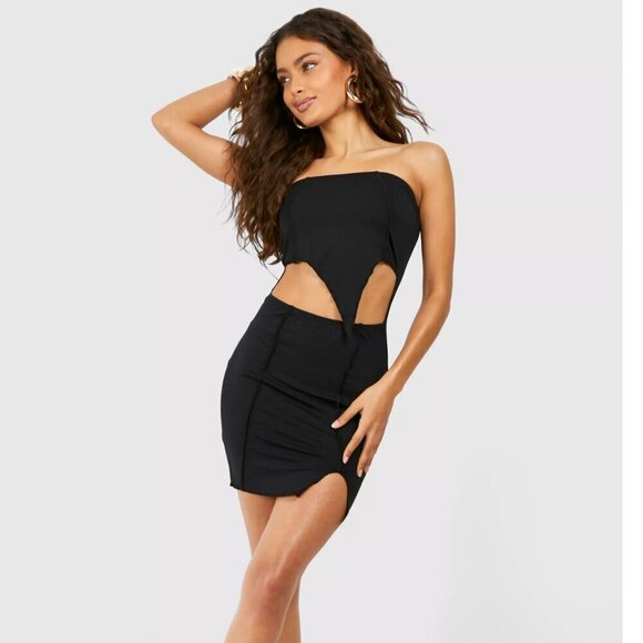 Boohoo Exposed Seam Bandeau Mini Dress - Size 10 - NWT - Picture 1 of 7